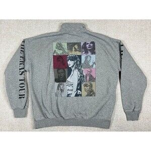 Taylor Swift The Eras Tour Sweatshirt Women's Medium 1/4 Zip Gray Fleece Graphic